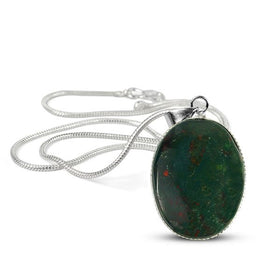 Natural Bloodstone Oval Pendant with Metal Chain