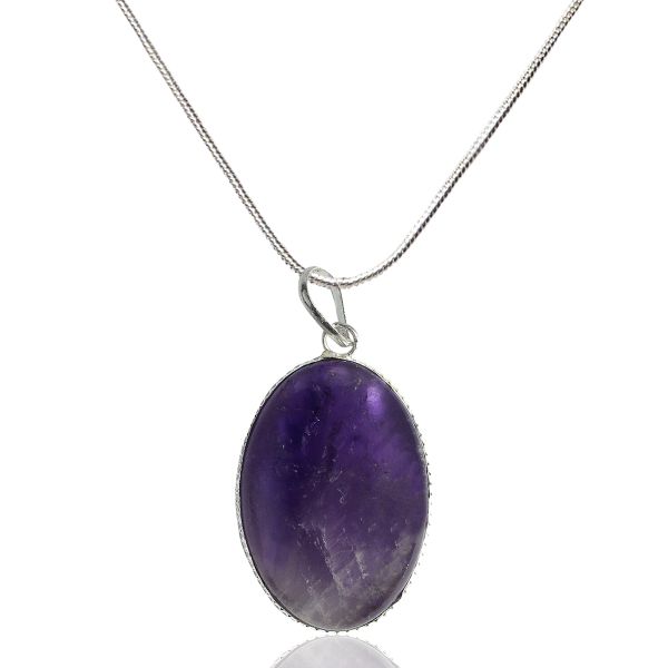 Amethyst Oval Shape Pendant with Metal Chain