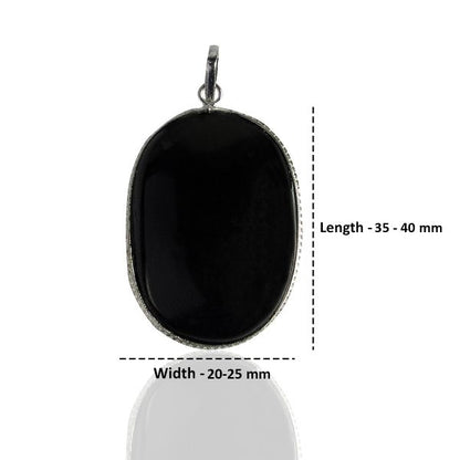 Black Agate Oval Shape Pendant with Metal Chain