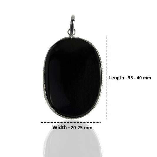 Black Agate Oval Shape Pendant with Metal Chain