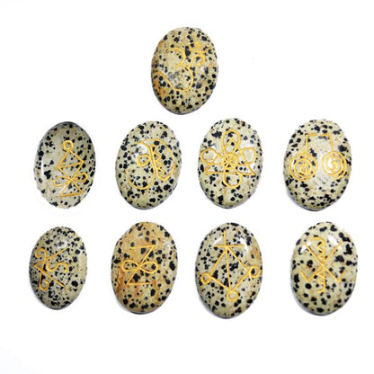 Natural Stone Oval Shape Karuna Reiki Symbol Engraved Set of 9 pcs