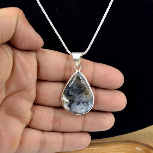 AAA Quality Dendrite Opal Drop Shape Pendant With Chain