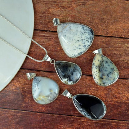 AAA Quality Dendrite Opal Drop Shape Pendant With Chain