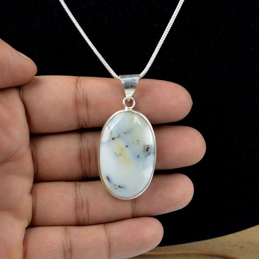 AAA Quality Dendrite Opal Oval Pendant With Chain