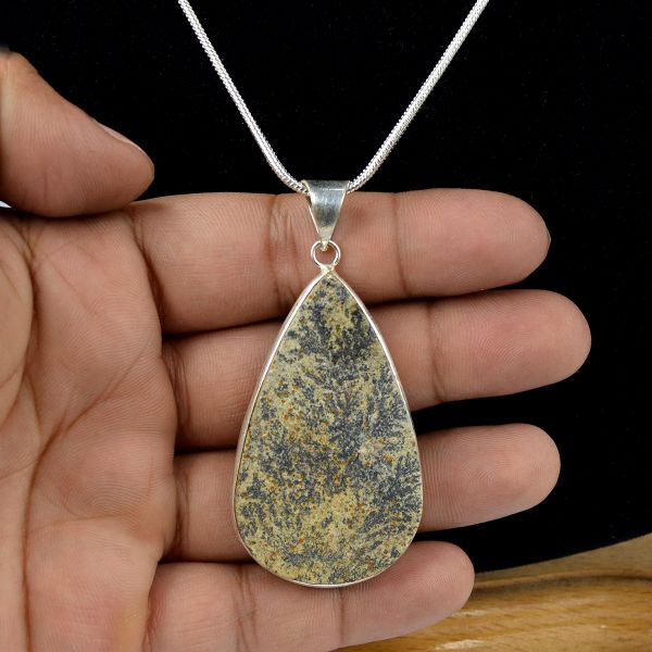 AAA Quality Dendrite Limelite Drop Shape Pendant With Chain