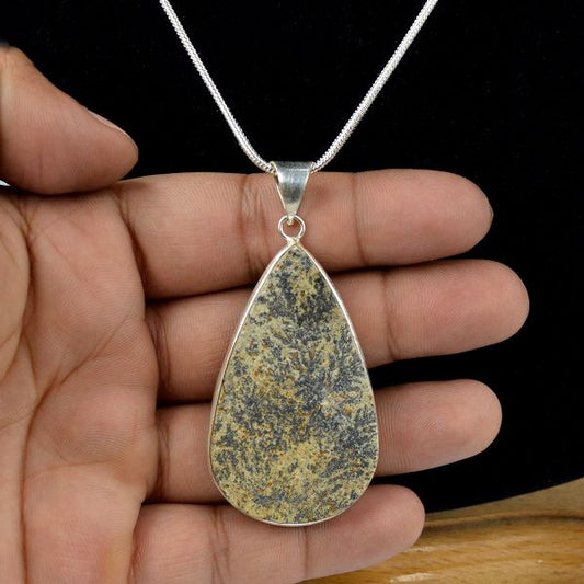 AAA Quality Dendrite Limelite Drop Shape Pendant With Chain