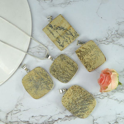 AAA Quality Dendrite Limelite Square Pendant With Chain