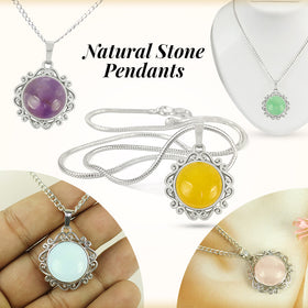 Natural Crystal Stone Round Designer Shape Pendant - Locket with Metal Chain
