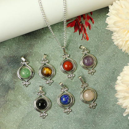 Natural Crystal Stone Designer Round Shape Pendant - Locket mm with Metal Chain