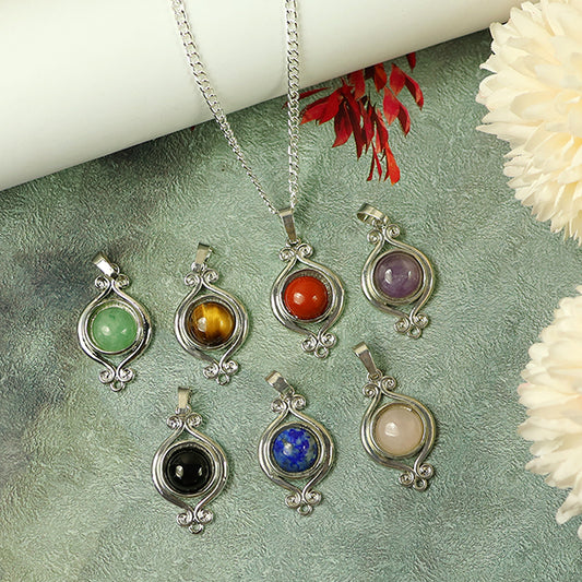 Natural Crystal Stone Designer Round Shape Pendant - Locket mm with Metal Chain