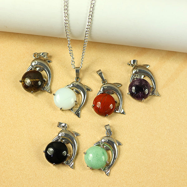 AAA Natural Crystal Stone Dolphin Shape Pendant - Locket with Metal Chain