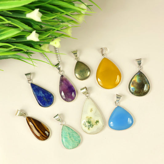 AAA Natural Crystal Stone Drop Shape Pendant - Locket with Metal Chain