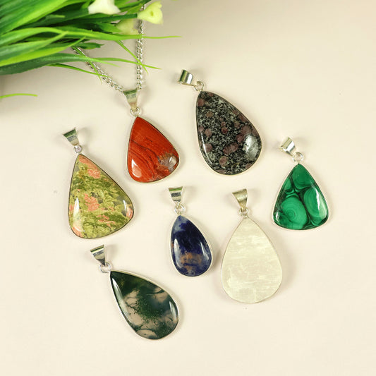 AAA Natural Crystal Stone Drop Shape Pendant - Locket with Metal Chain