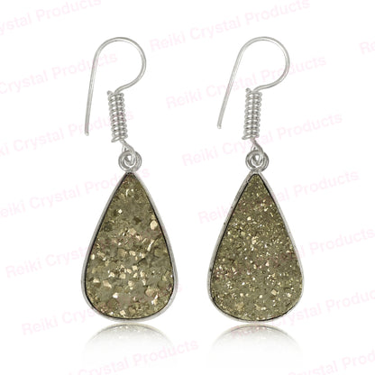 Natural Pyrite Rough Drop Shape Earring Charged By Reiki Grandmaster And Vastu Expert