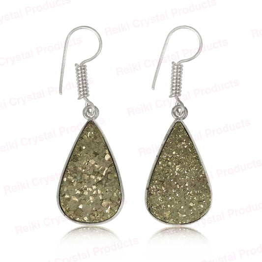 Natural Pyrite Rough Drop Shape Earring Charged By Reiki Grandmaster And Vastu Expert