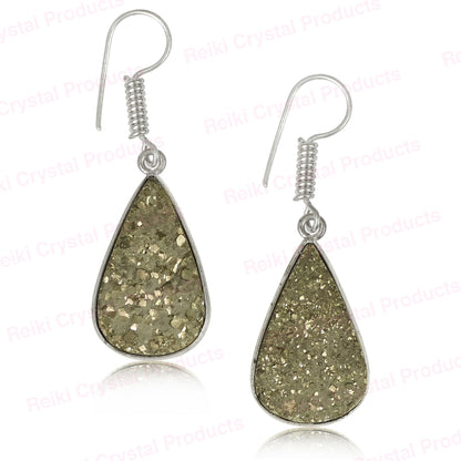 Natural Pyrite Rough Drop Shape Earring Charged By Reiki Grandmaster And Vastu Expert