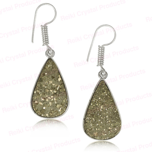 Natural Pyrite Rough Drop Shape Earring Charged By Reiki Grandmaster And Vastu Expert