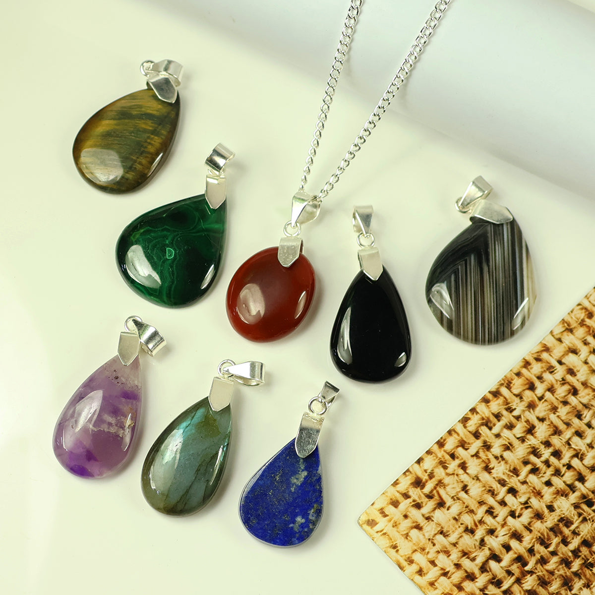 Natural Crystal Stone Drop Pendant with Metal Chain