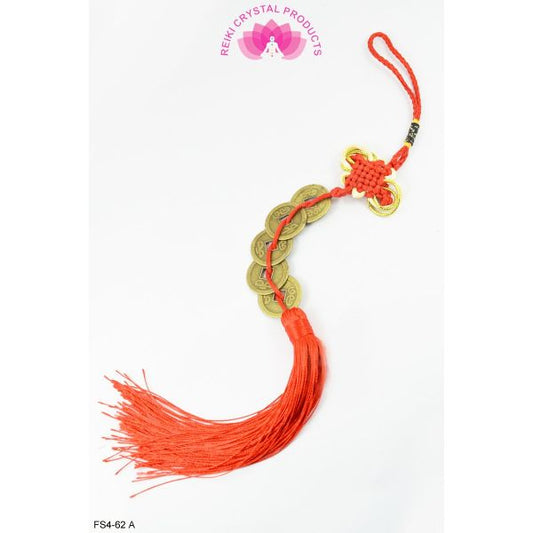 Feng Shui Five 5 Coins Hanging with Red Strings