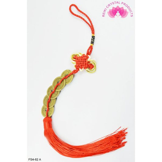 Feng Shui Five 5 Coins Hanging with Red Strings