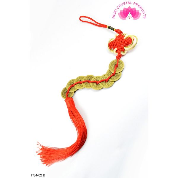 Feng Shui Eight 8 Coins Hanging with Red Strings for Good Fortune