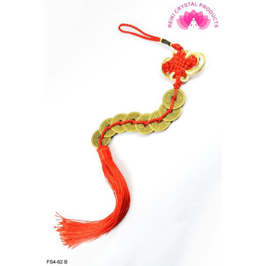 Feng Shui Eight 8 Coins Hanging with Red Strings for Good Fortune