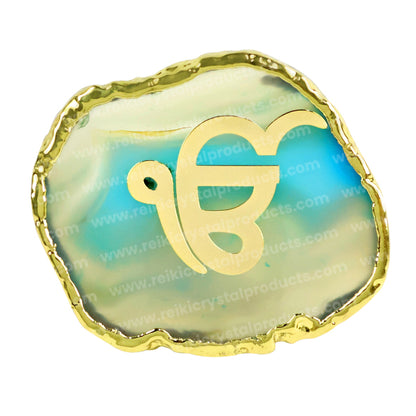 Crystal Stone Agate Ek Onkar Sileces & Coaster for Table Decoration