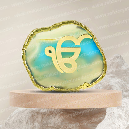 Crystal Stone Agate Ek Onkar Sileces & Coaster for Table Decoration