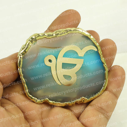 Crystal Stone Agate Ek Onkar Sileces & Coaster for Table Decoration