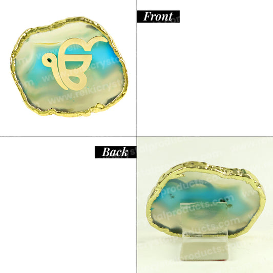 Crystal Stone Agate Ek Onkar Sileces & Coaster for Table Decoration