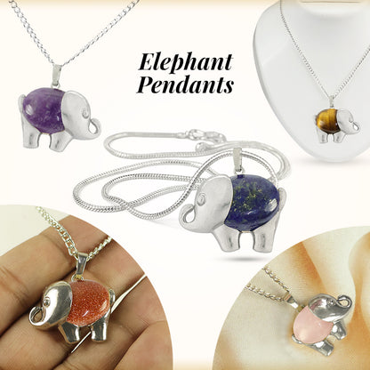 Natural Crystal Stone Elephant Shape Pendant - Locket with Metal Chain