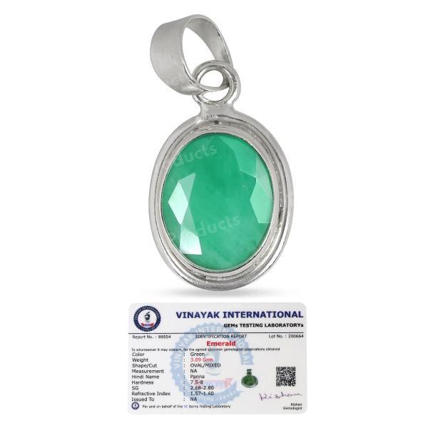 Natural Certified Panna Emerald Gemstone Pendant Original Silver 92.5 Pendant 5 CT