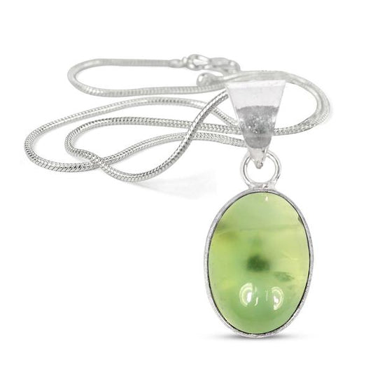 Natural Epidot Oval Shape Pendant Locket with Metal Chain for Unisex