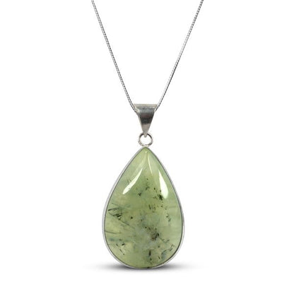 AAA Quality Prehnite Drop Shape Pendant With Chain