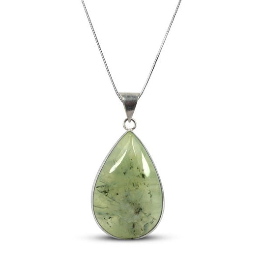 AAA Quality Prehnite Drop Shape Pendant With Chain