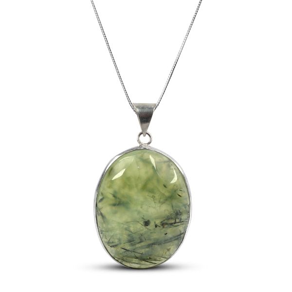 AAA Quality Prehnite Oval Pendant With Chain