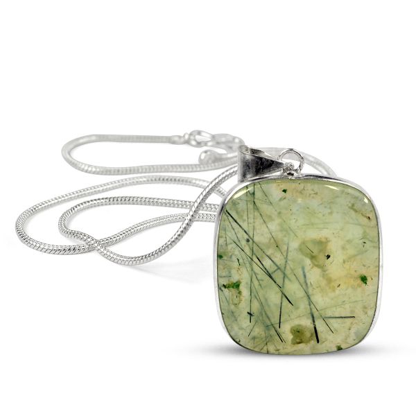 AAA Quality Prehnite Square Pendant With Chain
