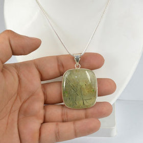 AAA Quality Prehnite Square Pendant With Chain