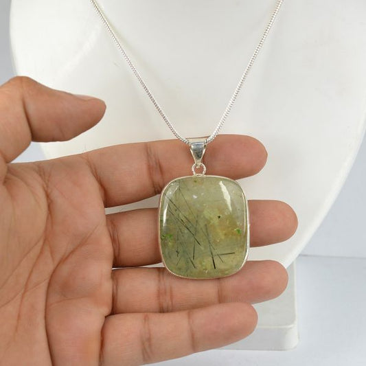 AAA Quality Prehnite Square Pendant With Chain