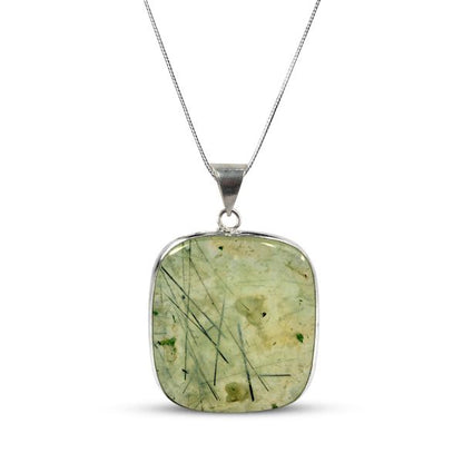 AAA Quality Prehnite Square Pendant With Chain