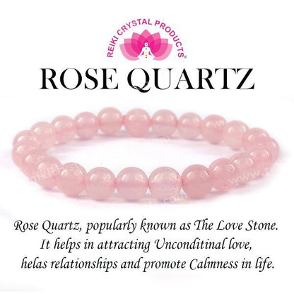 ertified Rose Quartz 8 mm Round Bead Bracelet for Love, Emotional Healing, Harmony & Self-Love