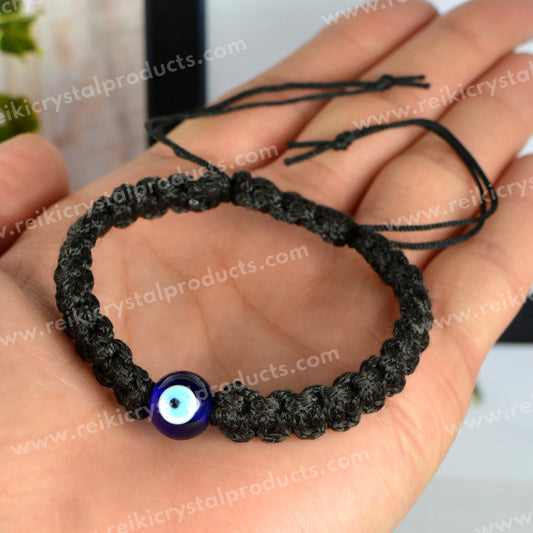 Evil Eye Crystal Stone Macrame Nylon Cord Adjustable Energized By Reiki Grand Master
