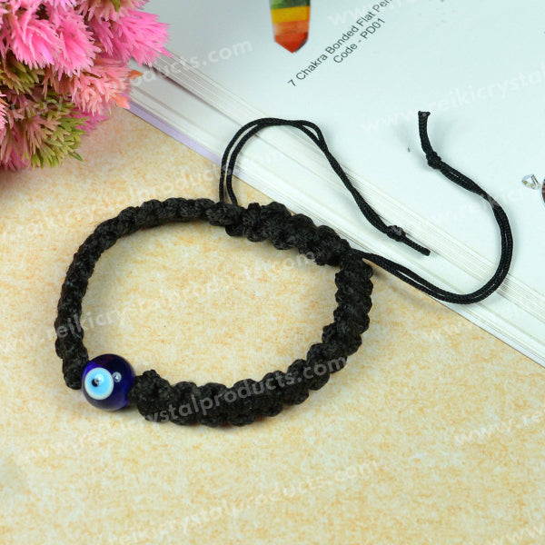 Evil Eye Crystal Stone Macrame Nylon Cord Adjustable Energized By Reiki Grand Master
