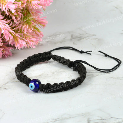Evil Eye Crystal Stone Macrame Nylon Cord Adjustable Energized By Reiki Grand Master