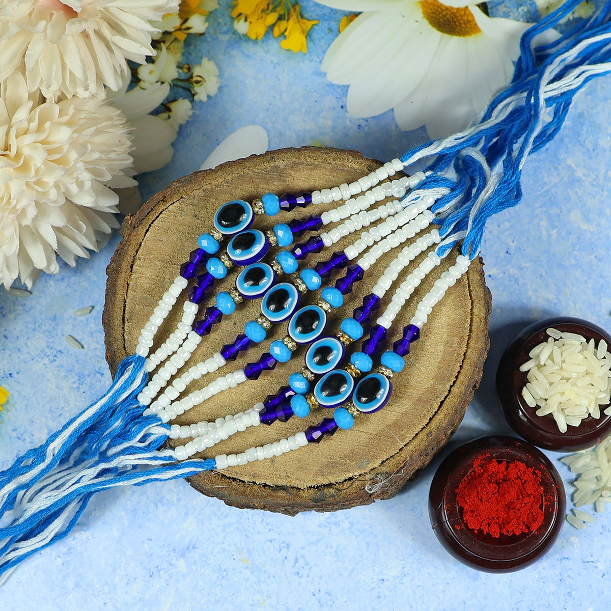 Evil Eye Combo Rakhi Bhaiya Bhabhi Rakhi Set with Roli Tilak & Best Brother Sister
