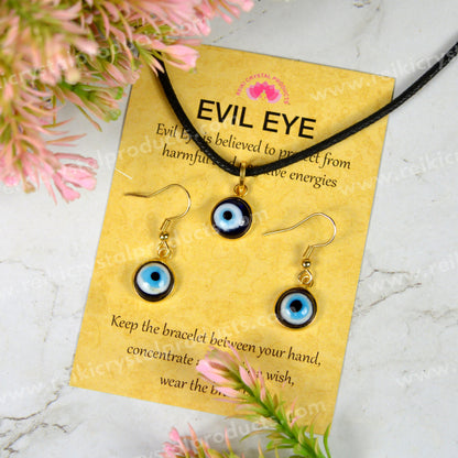 Evil Eye Pendant With Earring Golden Colour For Protection