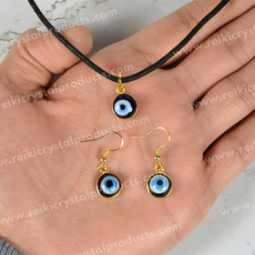Evil Eye Pendant With Earring Golden Colour For Protection