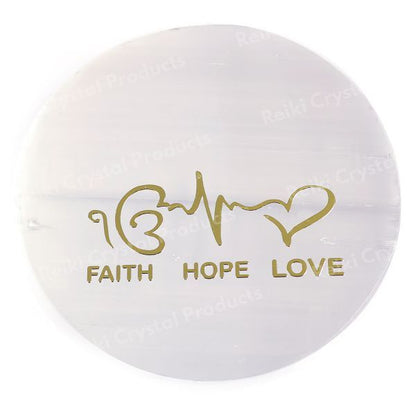 Selenite Faith Hope Love Charging Plate for Reiki Crystal Cleansing Size 7.6 cm (3 inch)