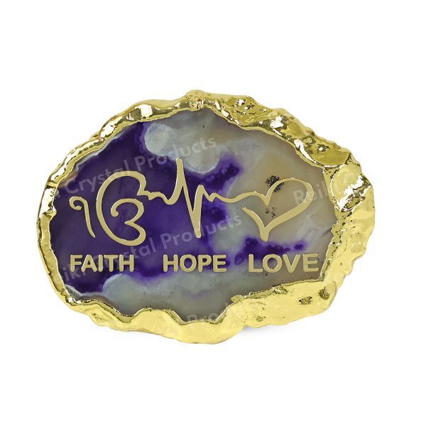 Crystal Stone Agate Faith Hope Love Sileces & Coaster for Table Decoration