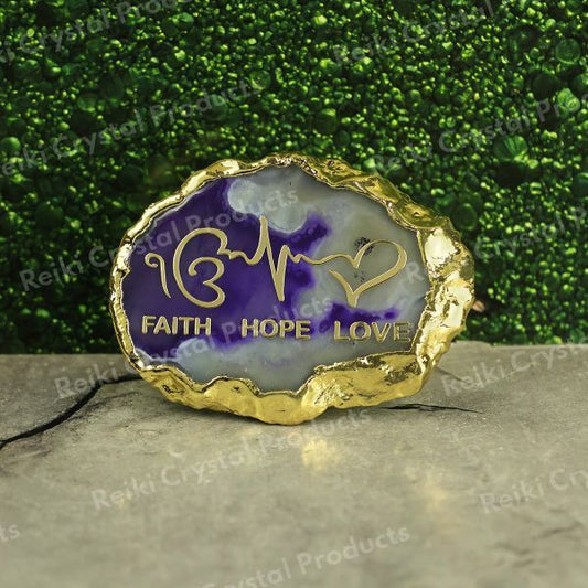 Crystal Stone Agate Faith Hope Love Sileces & Coaster for Table Decoration